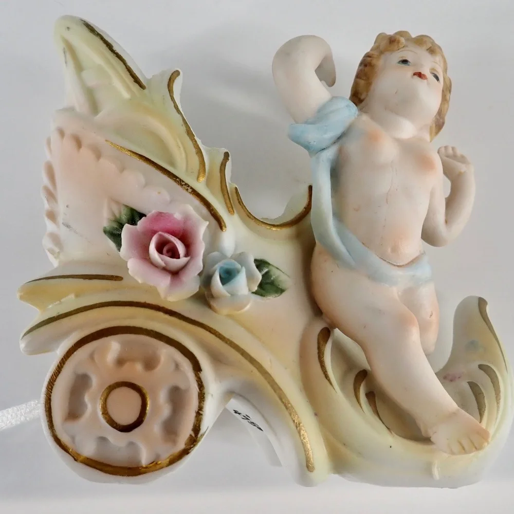 Antique Bisque Figure Collectible BABY Cherub & Carriage 4